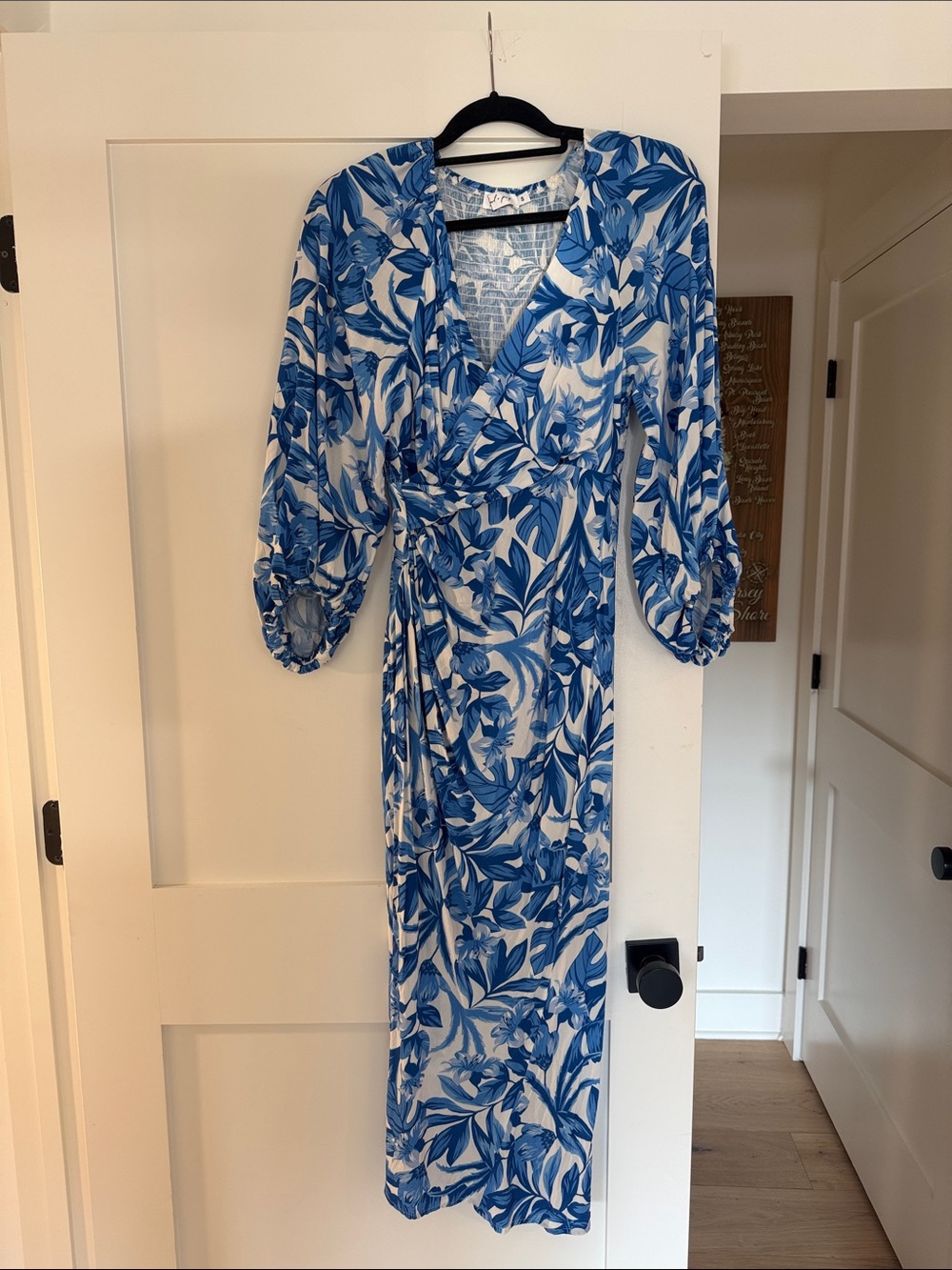 Petal & Pup Blue and White Floral Wrap Midi Dress